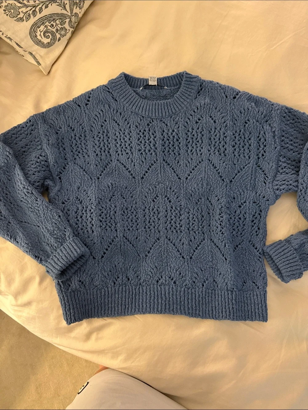 Autumn Cashmere Sky Blue Open-Knit Crewneck Sweater